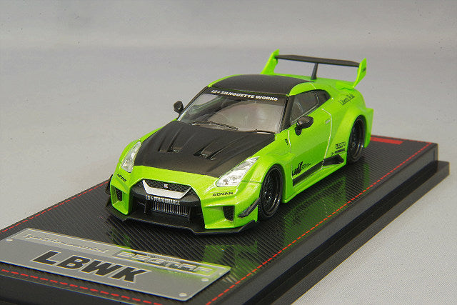 Cargue la imagen en el visor de la galería, modelo de encendido 1/64 LB Silhouette Works GT Nissan 35GT-RR Verde Metálico con Ruedas LD97 LD12 de 20 pulgadas (Negro) IG2384
