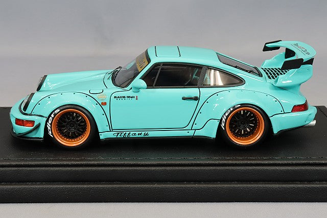 Chargez l&#39;image dans la visionneuse de la galerie, modèle d&#39;allumage 1/43 RWB 964 bleu clair avec roues WORK Meister M1 18 pouces (bronze clair et noir) IG2516
