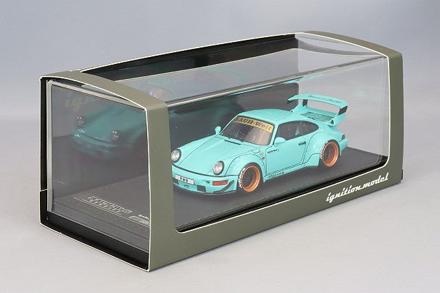 Chargez l&#39;image dans la visionneuse de la galerie, modèle d&#39;allumage 1/43 RWB 964 bleu clair avec roues WORK Meister M1 18 pouces (bronze clair et noir) IG2516
