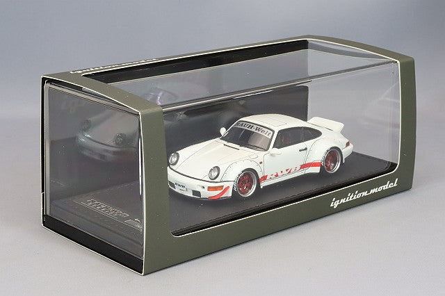 Cargue la imagen en el visor de la galería, modelo de encendido 1/43 RWB 964 Blanco con ruedas WORK Meister S1 de 18 pulgadas (polaco/rojo) IG2520
