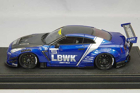 modèle d'allumage 1/43 LB-WORKS Nissan GT-R R35 Type 2 Bleu avec capot en carbone et roues LD97LD-12 de 20 pouces (noir mat) IG2551