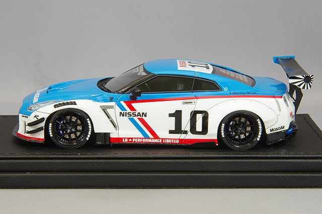 Cargue la imagen en el visor de la galería, Modelo de encendido 1/43 LB-WORKS Nissan GT-R R35 Tipo 2 Blanco/Azul con ruedas LD97 LD-10 de 20 pulgadas (Negro) IG2555
