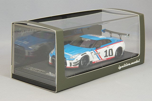 Cargue la imagen en el visor de la galería, Modelo de encendido 1/43 LB-WORKS Nissan GT-R R35 Tipo 2 Blanco/Azul con ruedas LD97 LD-10 de 20 pulgadas (Negro) IG2555
