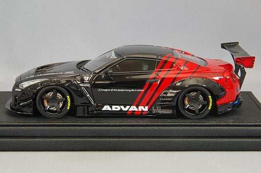 Modelo de encendido 1/43 LB-WORKS Nissan GT-R R35 Tipo 2 Negro/Rojo con ruedas Advan Racing GT de 20 pulgadas (Negro) IG2556