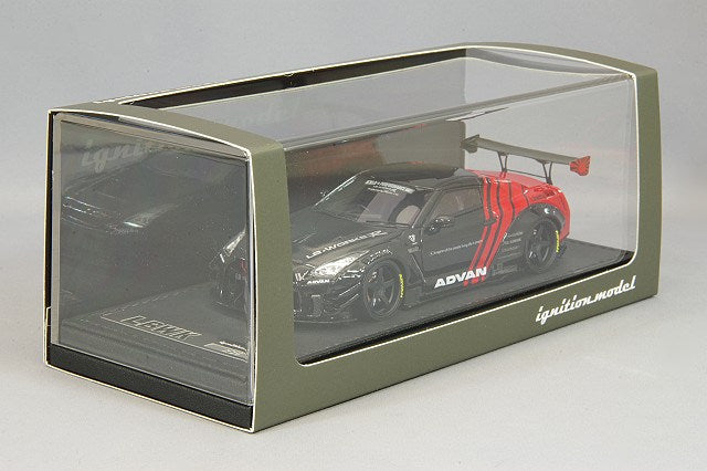 Chargez l&#39;image dans la visionneuse de la galerie, modèle d&#39;allumage 1/43 LB-WORKS Nissan GT-R R35 Type 2 Noir/Rouge avec roues Advan Racing GT 20 pouces (Noir) IG2556
