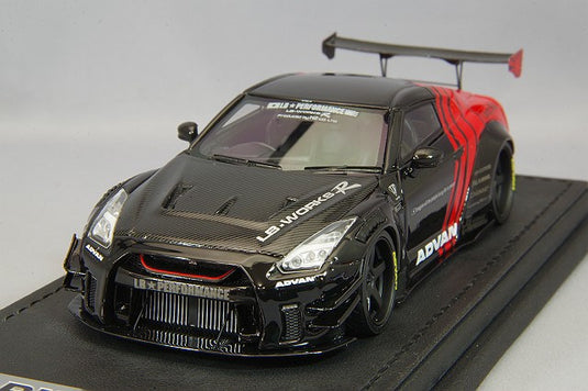 Modelo de encendido 1/43 LB-WORKS Nissan GT-R R35 Tipo 2 Negro/Rojo con ruedas Advan Racing GT de 20 pulgadas (Negro) IG2556