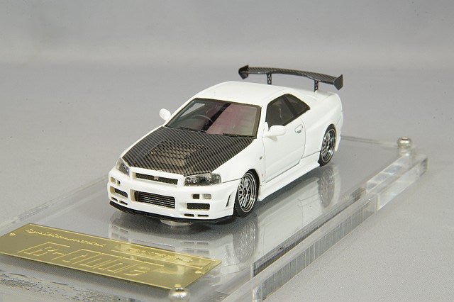 Modelo de encendido 1/64 Nismo R34 GT-R R-Tune White con ruedas BBS LM de 18 pulgadas (polaco/plateado) ResinIG2577