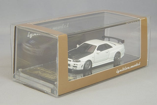 Modelo de encendido 1/64 Nismo R34 GT-R R-Tune White con ruedas BBS LM de 18 pulgadas (polaco/plateado) ResinIG2577