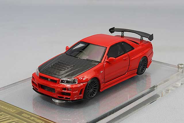 Chargez l&#39;image dans la visionneuse de la galerie, modèle d&#39;allumage 1/64 Nismo R34 GT-R R-Tune Red avec roues ENKEI RS05RR 18 pouces (Gunmetal) IG2578
