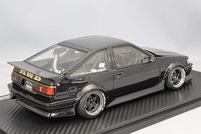 Cargue la imagen en el visor de la galería, Modelo de encendido 1/18 RWB AE86 Negro con ruedas Meister S1 tipo 15 pulgadas (polaco/negro) IG2609
