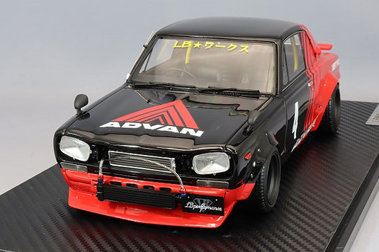 modelo de encendido 1/18 LB-WORKS Hakosuka 2Dr "Advan" Negro/Rojo con llantas de acero de borde profundo de 14 pulgadas (Negro) IG2646