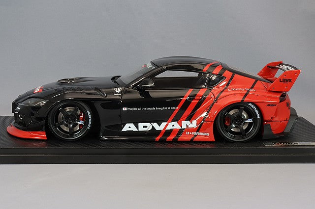 Laden Sie das Bild in Galerie -Viewer, ignition model 1/18 LB-WORKS Toyota Supra (A90) &quot;Advan&quot; Black/Red with Advan Racing GT 19-inch Wheels (Black)IG2650
