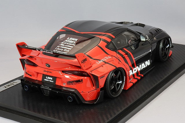 Cargue la imagen en el visor de la galería, modelo de encendido 1/18 LB-WORKS Toyota Supra (A90) &quot;Advan&quot; Negro/Rojo con ruedas Advan Racing GT de 19 pulgadas (Negro) IG2650
