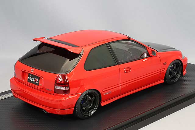 Cargue la imagen en el visor de la galería, Modelo de encendido 1/18 Honda Civic (EK9) Tipo R Rojo con ruedas SW388 de 15 pulgadas (Negro) IG2677
