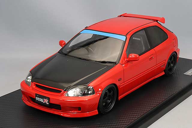 Chargez l&#39;image dans la visionneuse de la galerie, modèle d&#39;allumage 1/18 Honda Civic (EK9) Type R Rouge avec roues SW388 15 pouces (Noir) IG2677
