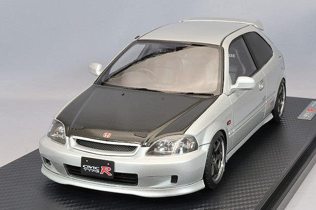 ignition model 1/18 Honda Civic (EK9) Type R Silver with TE37 15-inch Wheels (Polish/Gunmetal)IG2678