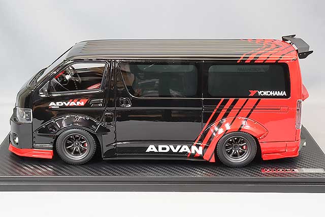 Load image into Gallery viewer, ignition model 1/18 T.S.D Works Hiace Black/Red with ADVAN RS Watanabe 16-inch Wheels GunmetalIG2805
