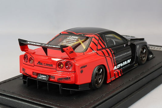 Modelo de encendido 1/43 LB-ER34 Super Silhouette Skyline "Advan" Negro/Rojo con ruedas ADVAN GT de 18 pulgadas (Bronce) IG2850