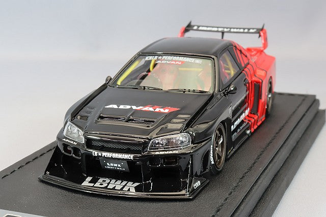 Cargue la imagen en el visor de la galería, Modelo de encendido 1/43 LB-ER34 Super Silhouette Skyline &quot;Advan&quot; Negro/Rojo con ruedas ADVAN GT de 18 pulgadas (Bronce) IG2850
