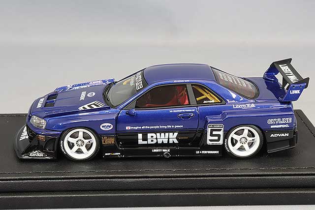 Chargez l&#39;image dans la visionneuse de la galerie, Modèle d&#39;allumage 1/43 LB-ER34 Super Silhouette Skyline bleu/noir avec roues Advan Racing GT 18 pouces (blanc) IG2852
