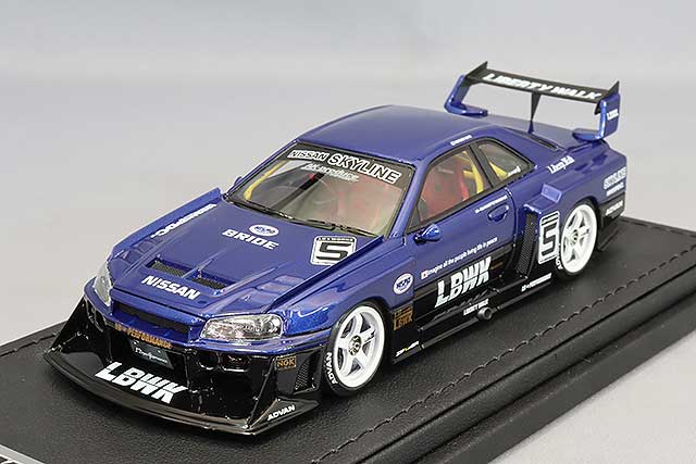 Modèle d'allumage 1/43 LB-ER34 Super Silhouette Skyline bleu/noir avec roues Advan Racing GT 18 pouces (blanc) IG2852