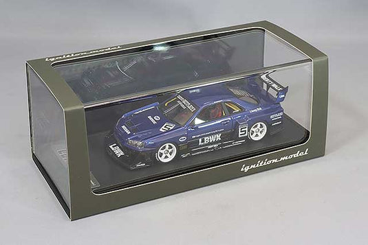 Modelo de encendido 1/43 LB-ER34 Super Silhouette Skyline Azul/Negro con ruedas Advan Racing GT de 18 pulgadas (Blanco) IG2852