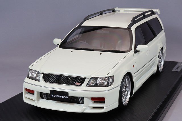 Load image into Gallery viewer, ignition model 1/18 Nissan Stagea 260RS WGNC34 Pearl White with BBS RG-R 18-inch Wheels (Silver)IG2885
