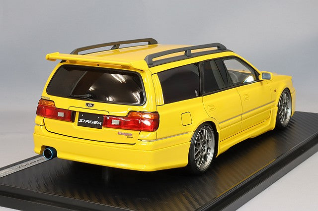 Cargue la imagen en el visor de la galería, Modelo de encendido 1/18 Nissan Stagea 260RS (WGNC34) Amarillo con ruedas BBS RG-R de 18 pulgadas (Gunmetal) IG2887
