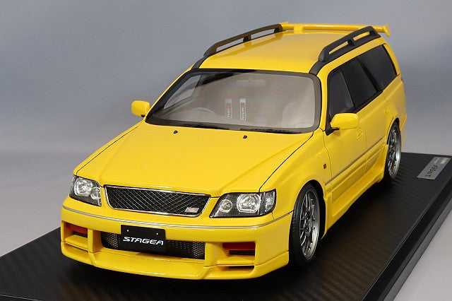 Chargez l&#39;image dans la visionneuse de la galerie, modèle d&#39;allumage 1/18 Nissan Stagea 260RS (WGNC34) Jaune avec roues BBS RG-R 18 pouces (Gunmetal) IG2887
