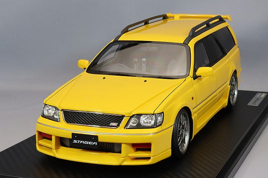 modèle d'allumage 1/18 Nissan Stagea 260RS (WGNC34) Jaune avec roues BBS RG-R 18 pouces (Gunmetal) IG2887