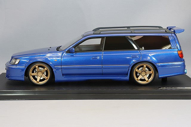 Cargue la imagen en el visor de la galería, Modelo de encendido 1/18 Nissan Stagea 260RS (WGNC34) Azul con ruedas Nismo LMGT4 de 18 pulgadas (Bronce) IG2891
