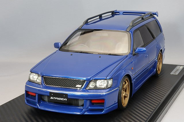 Cargue la imagen en el visor de la galería, Modelo de encendido 1/18 Nissan Stagea 260RS (WGNC34) Azul con ruedas Nismo LMGT4 de 18 pulgadas (Bronce) IG2891
