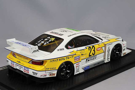 modèle d'allumage 1/18 LB Super Silhouette S15 Silvia Blanc/Jaune avec roues LB Original à 5 ​​rayons de 18 pouces (Noir) IG2919