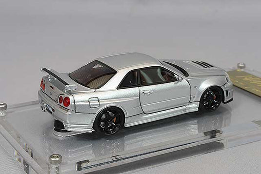 modèle d'allumage 1/64 Nismo R34 GT-R Z-tune Argent avec roues Nismo LMGT-4 18 pouces (Noir) IG2936