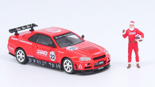 INNO Models 1/64 Nissan Skyline GT-R R34 "X'MAS 22" Special Edition with Santa Claus Figure (Item Change from IN64-R34-XMAS22)