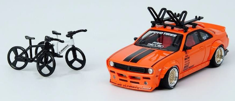 Load image into Gallery viewer, INNO Models 1/64 Nissan Silvia S14 Rocket Bunny Boss Aero with Roof Rack and Bicycle
