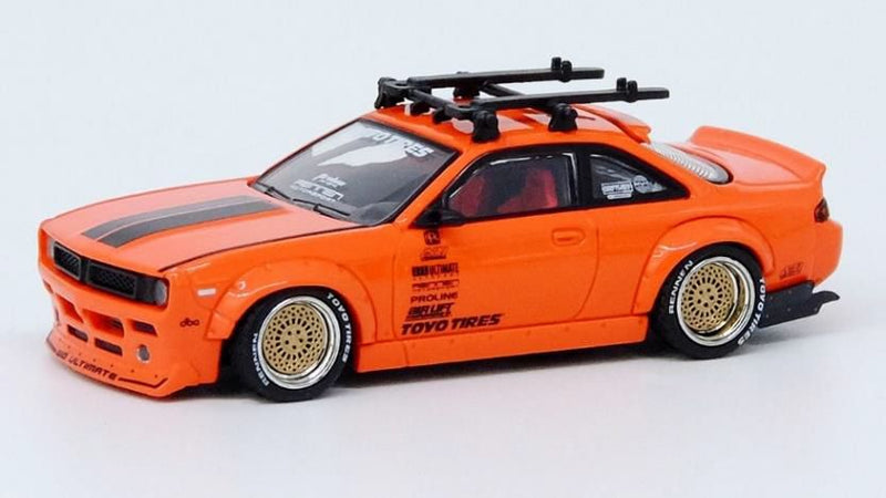 Load image into Gallery viewer, INNO Models 1/64 Nissan Silvia S14 Rocket Bunny Boss Aero with Roof Rack and Bicycle
