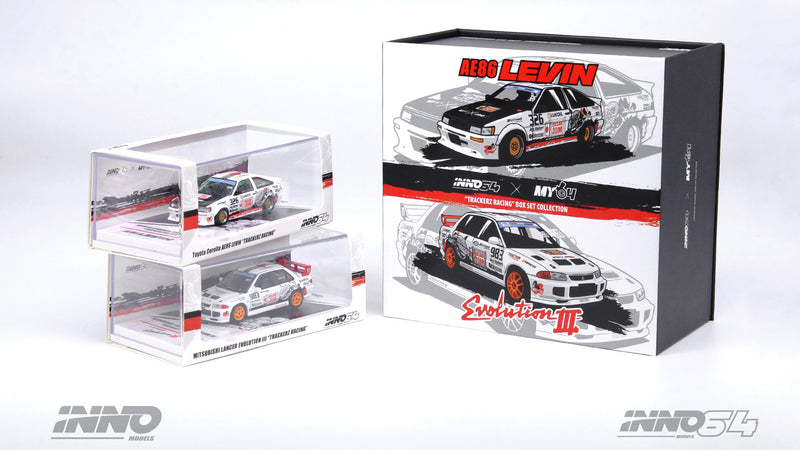 Cargue la imagen en el visor de la galería, INNO Models 1/64 Toyota Corolla AE86 Levin &quot;TRACKERS RACING&quot; &amp; Mitsubishi Lancer Evo III &quot;TRACKERZ RACING&quot; Box Set
