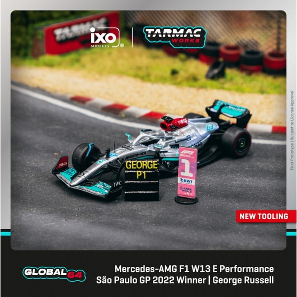 Pre-order TARMAC WORKS T64G-F044-GR1 1/64 Mercedes AMG F1 W13 E Performance Sao Paulo Grand Prix 2022 Winner  Diecast